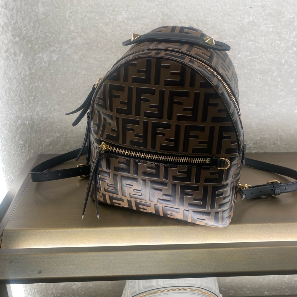 Fendi Black and Brown Logo Backpack